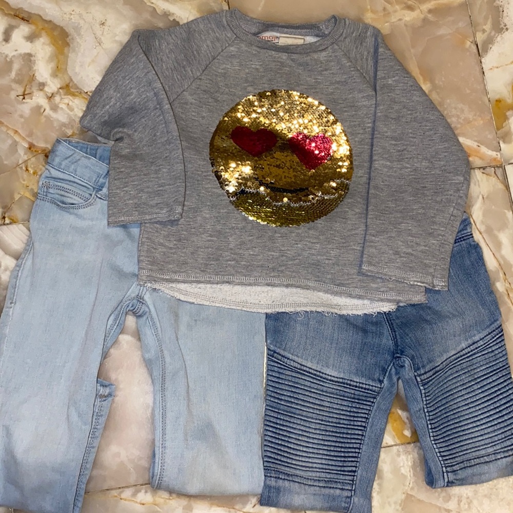 4T outfit - Zara sweatshirt; 2 jeans